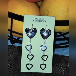Silver Heart Dangle Earrings
